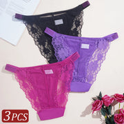 3-Piece Floral Lace Brief Set with Belt Detail | OWNLUXE
