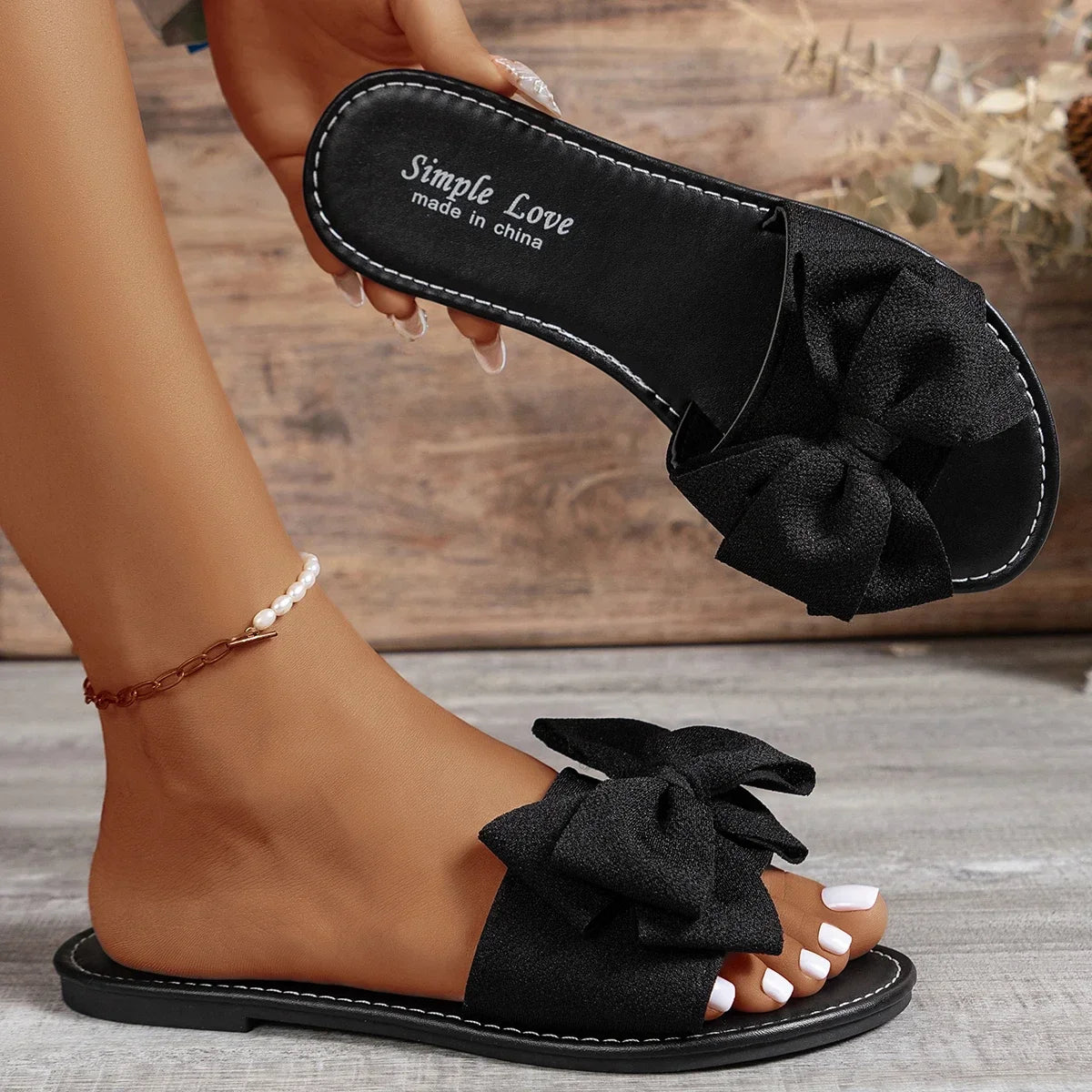 Bow‑Knot Indoor Slippers – Feminine Slip‑On House Shoes