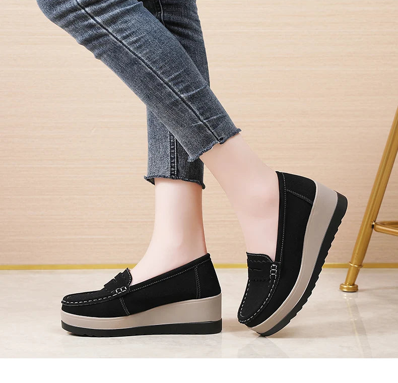 Women's Suede Platform Loafers - Slip-on Flats | OWNLUXE