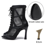 Load image into Gallery viewer, Mesh Zip Dance Ankle Boots – Cuban Heel Ballroom &amp; Latin
