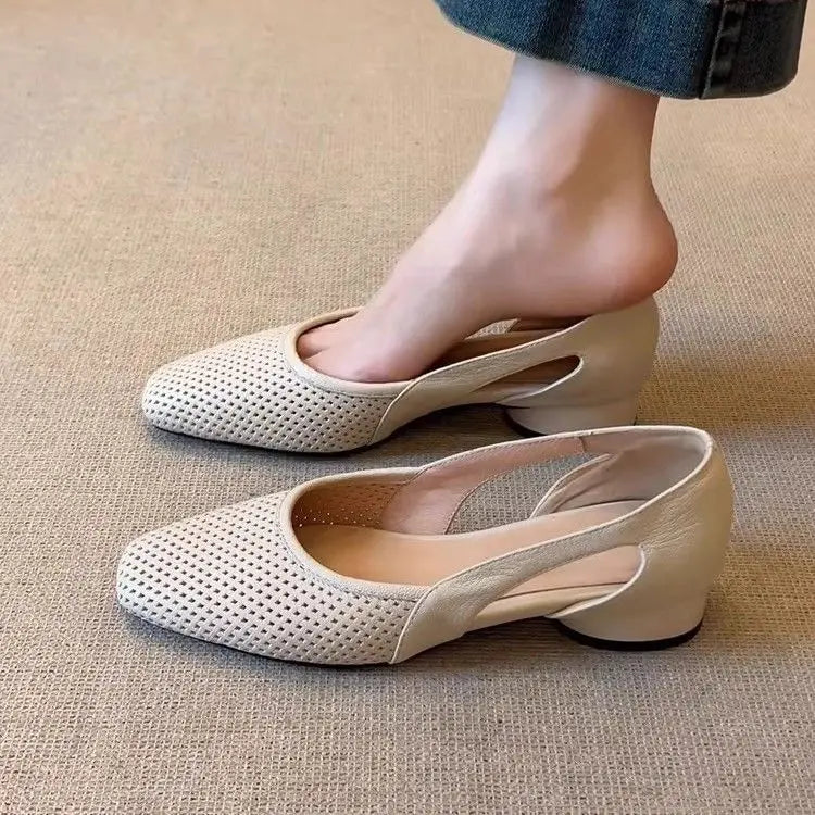 Women's Low Heel Breathable Leather Sandals – Shop at OWNLUXE