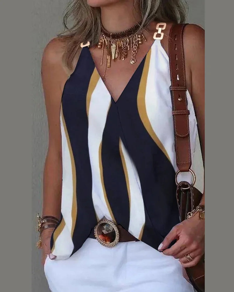 Sleeveless Relaxed-Fit V-Neck Blouse | OWNLUXE