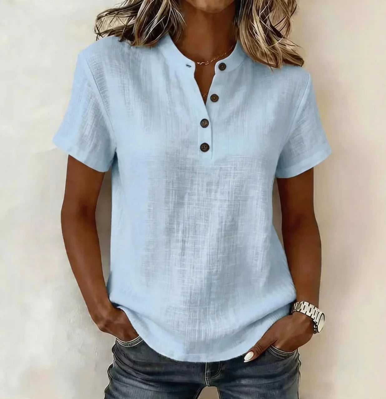 Short-Sleeve Linen Blouse | OWNLUXE