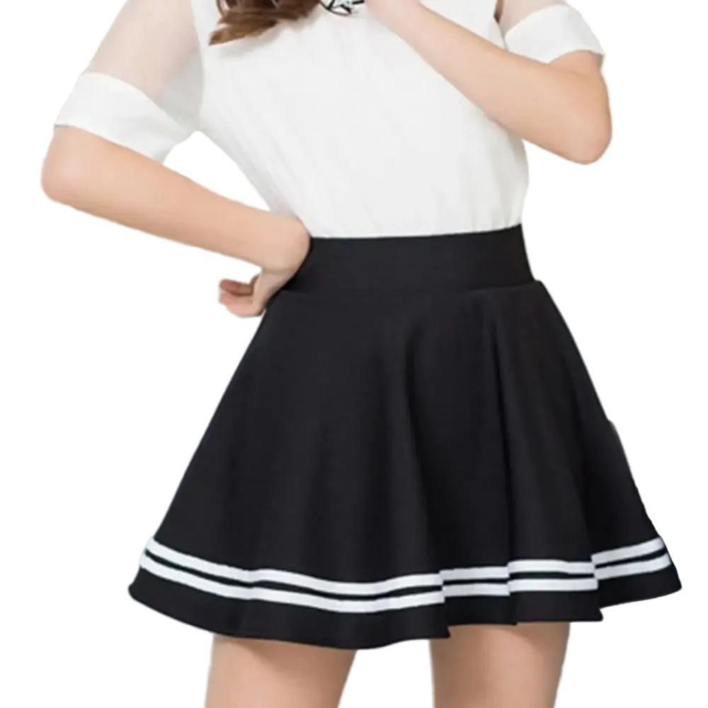 High Waist Pleated A-Line Mini Skirt – Stripe Casual Style