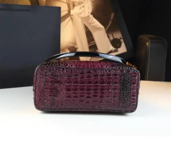 Genuine Leather Crocodile Print Tote - 2025 Trend Bucket Bag