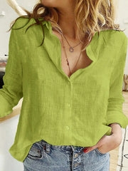 Long-Sleeve Cotton Linen Tunic Blusas | OWNLUXE