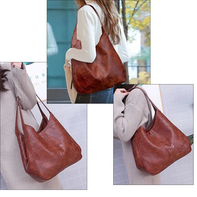 Vintage PU Leather Shoulder Bag – Structured Bucket Design