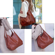 Vintage PU Leather Shoulder Bag – Structured Bucket Design