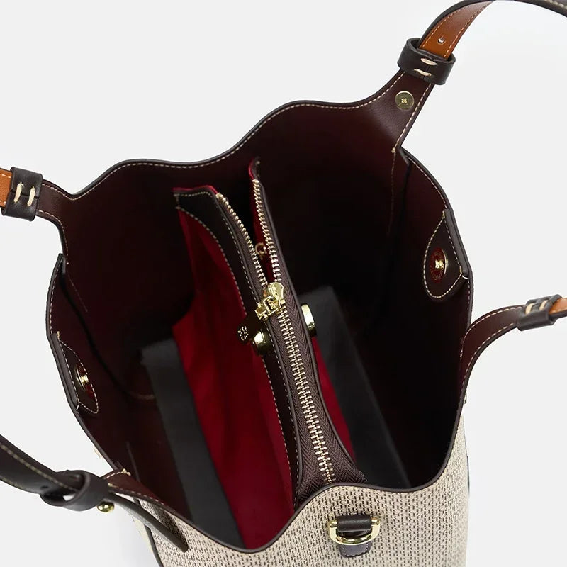 Letter Print Large Capacity Bucket Tote - Vintage Designer Handbag | OWNLUXE