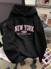 Women Loose Letter Pattern Fashion Hoodie Casual Style Geometric pattern Hooded Collar Casual Long Sleeve Pullover with Pockets