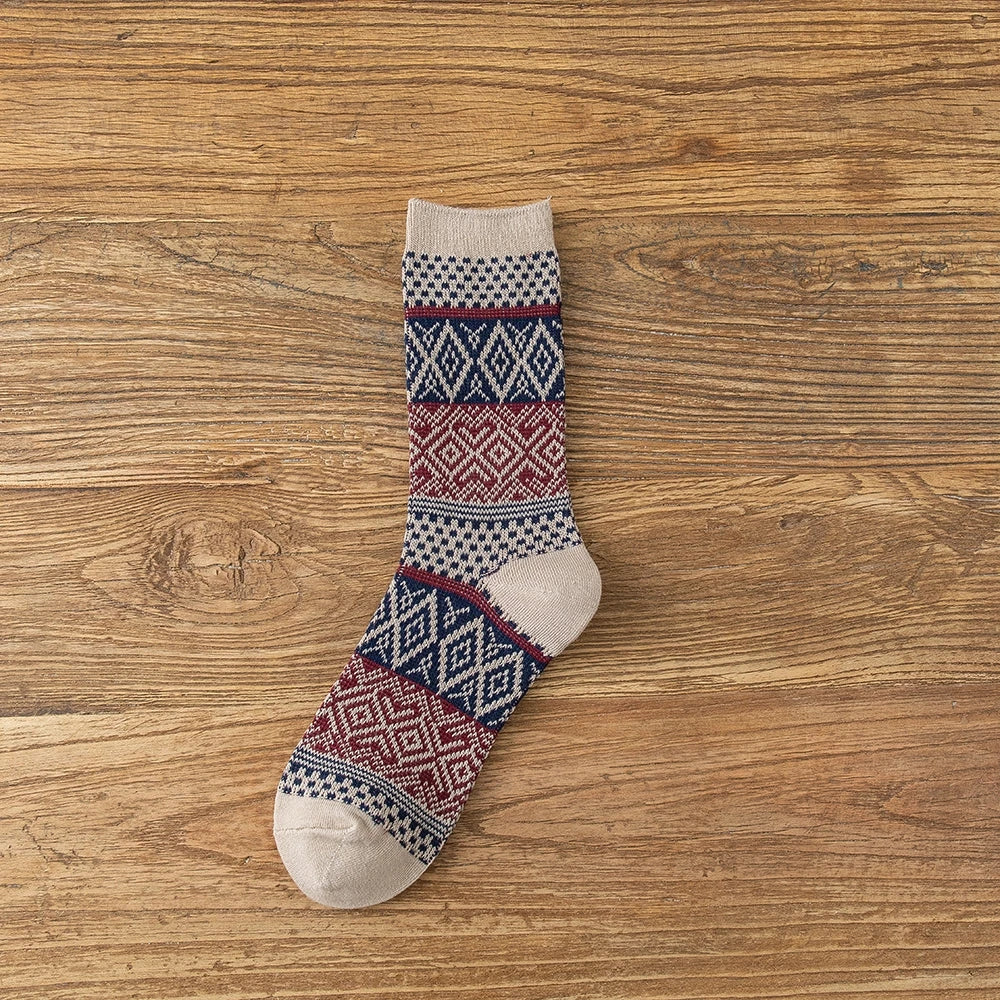 1 Pair Women Socks Spring Autumn Retro Style Men Couple Cotton Socks Flower Stripe Plaid Pattern Solid Colorful Socks EUR 37-43
