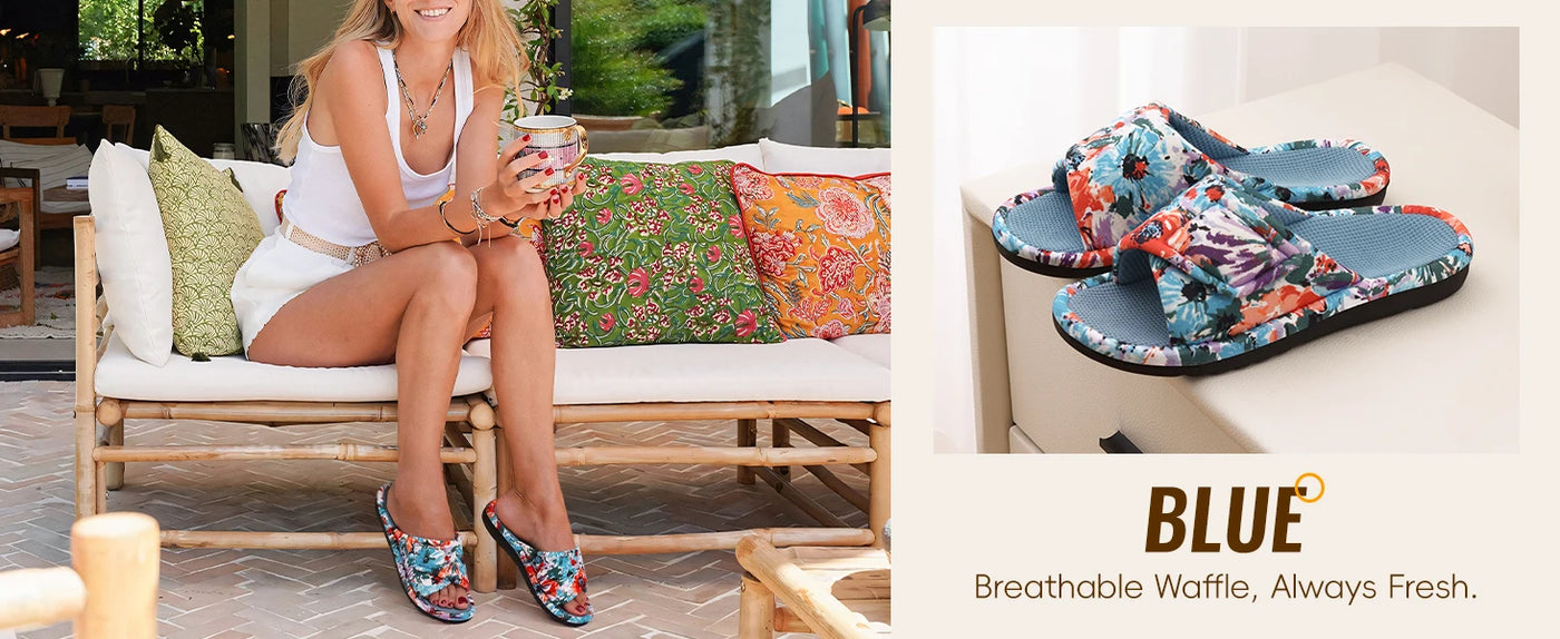 Waffle Cotton Indoor Slippers for Women with Arch Support