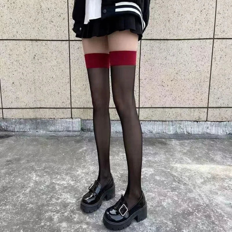 Red Lace Thigh-High Stockings | OWNLUXE