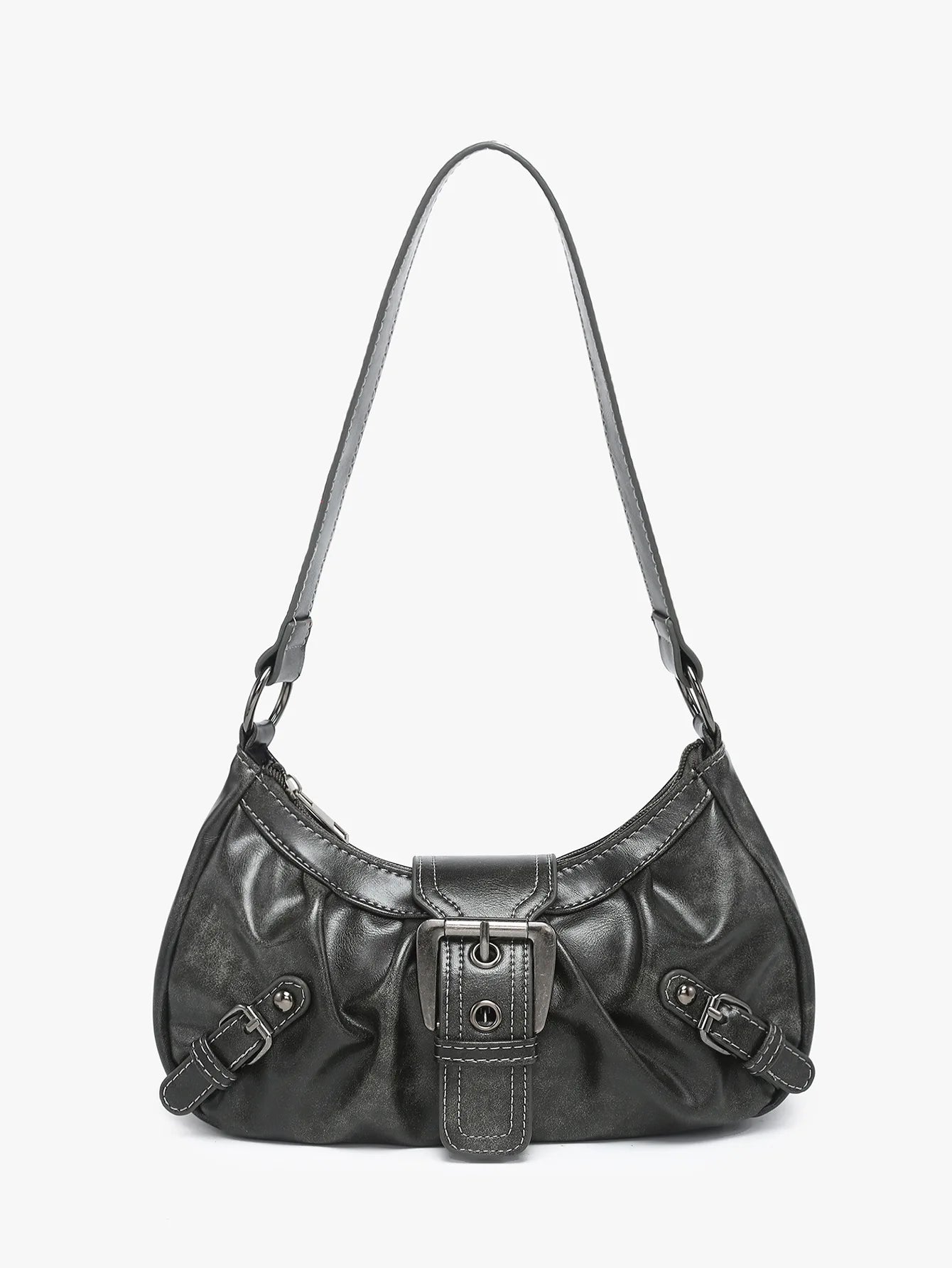 Patent Leather Saddle Bag – Retro Moto Shoulder Purse with Rivet Details