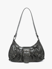 Patent Leather Saddle Bag – Retro Moto Shoulder Purse with Rivet Details