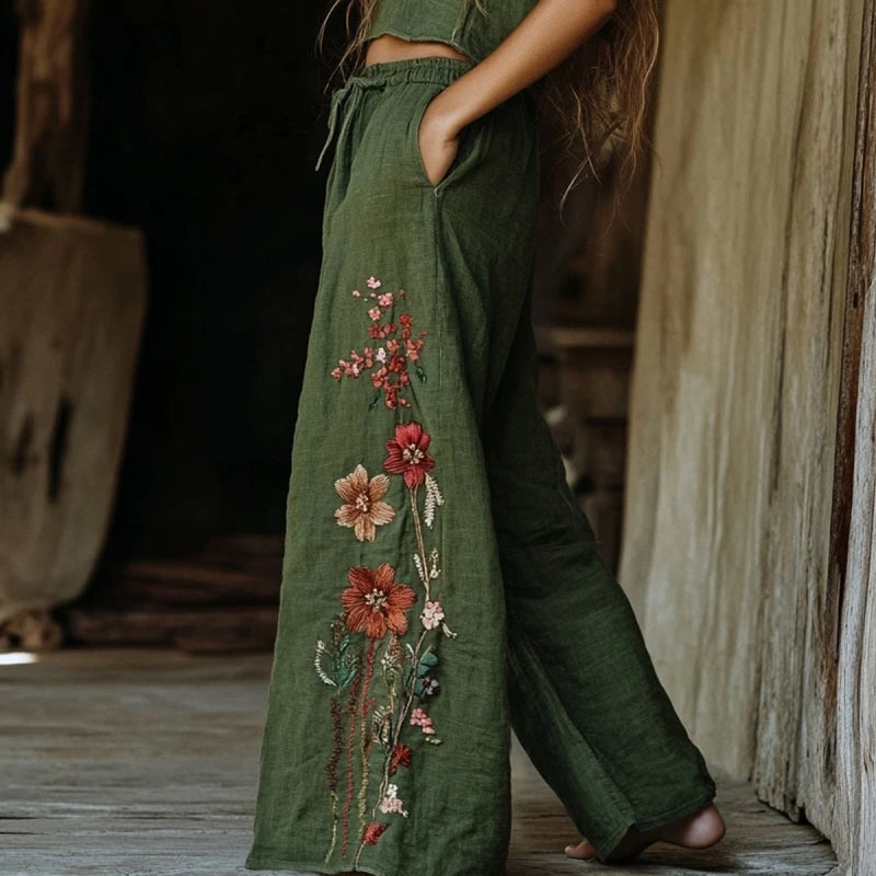 Women's 3D Cat Print Wide Leg Pants - Casual Straight Leg Trousers