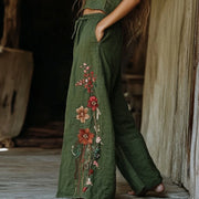 Women's 3D Cat Print Wide Leg Pants - Casual Straight Leg Trousers
