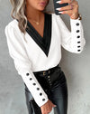 Lace V-Neck Relaxed-Fit Long-Sleeve Blouse | OWNLUXE