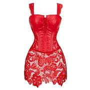 Steampunk Corset Dress - Gothic Faux Leather Bustier with Lace Skirt | OWNLUXE