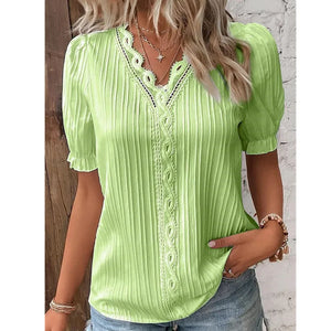 Women's Slim-Fit V-Neck Lace Blouse – Lightweight & Stylish for Summer