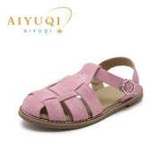 Women's Leather Retro Sandals Flat – Shop at OWNLUXE