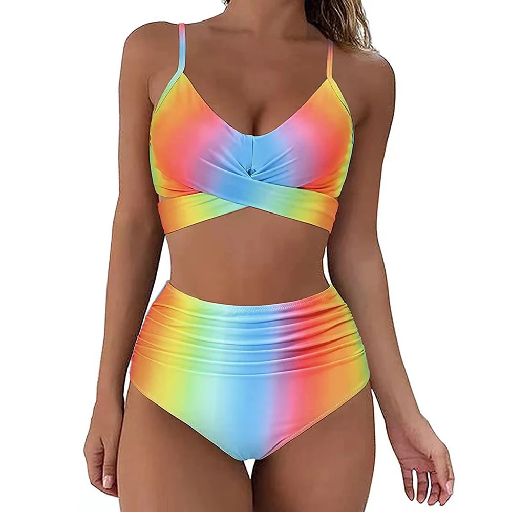 High-Waist Floral Ruched Bikini Set | OWNLUXE