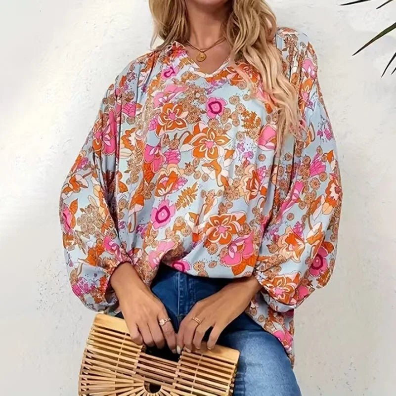 Plus Size Floral Pullover Top – Loose Fit Everyday Tee