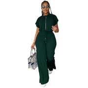 Women’s 2-Piece Lace-Up Top & Wide-Leg Pants Office Set