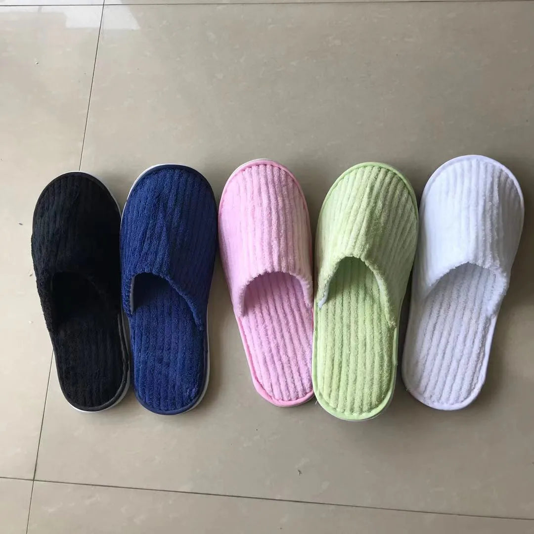 Disposable Hotel Spa Slippers – 5 Pairs Plush Cotton Slides