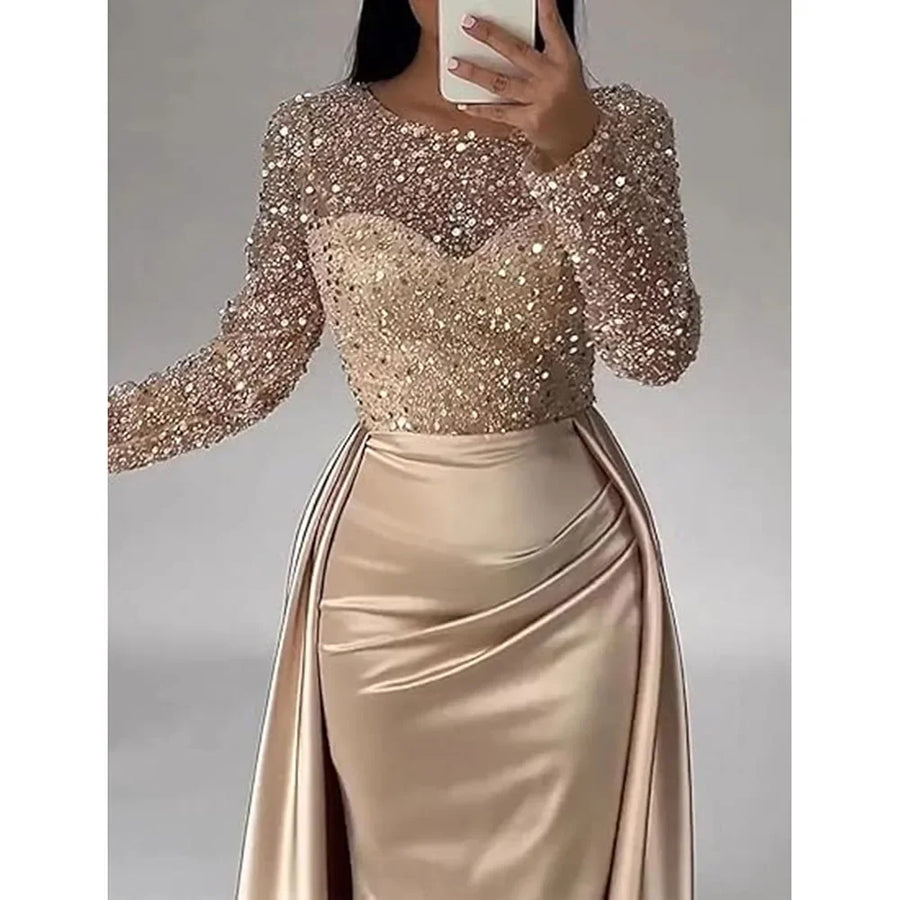 Bodycon Sequin Ruched Maxi Dress | OWNLUXE
