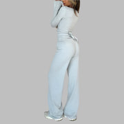 Women’s V-Neck Bandage 2-Piece Set – Slim Top & Wide Pants