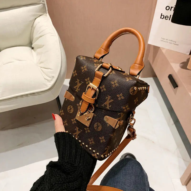 Retro Floral Mini Bucket Bag – Women's Casual Crossbody with Lock Buckle