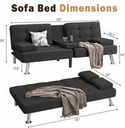 Modern Linen Convertible Futon Sofa Bed with Cup Holders