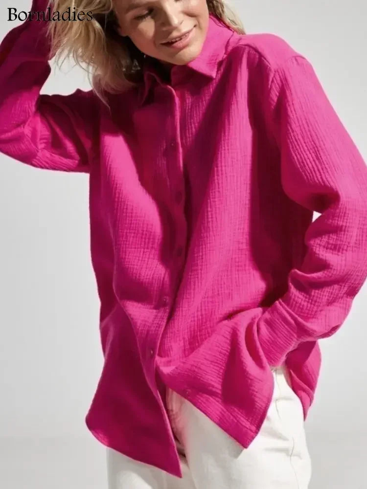 Office Long-Sleeve Cotton Tops Crepe | OWNLUXE