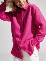 Office Long-Sleeve Cotton Tops Crepe | OWNLUXE