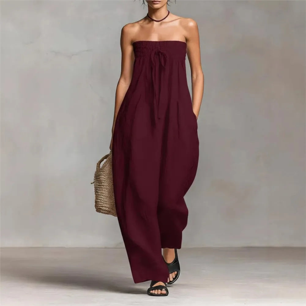 Strapless Wide-Leg Off-Shoulder Backless Jumpsuit | OWNLUXE