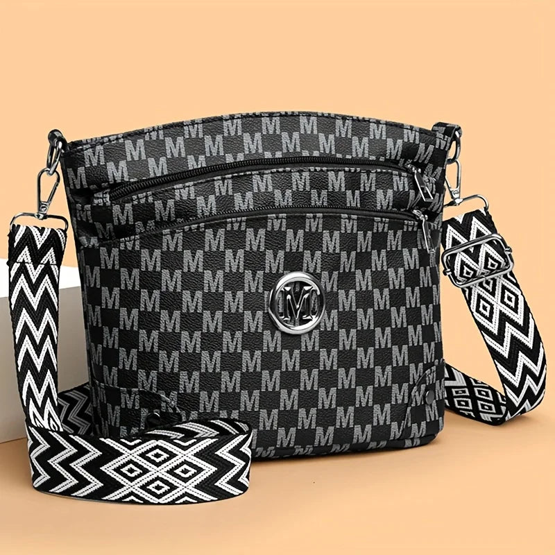 Elegant Letter Badge Bucket Bag - Multi-Pocket Crossbody Shoulder Bag | OWNLUXE