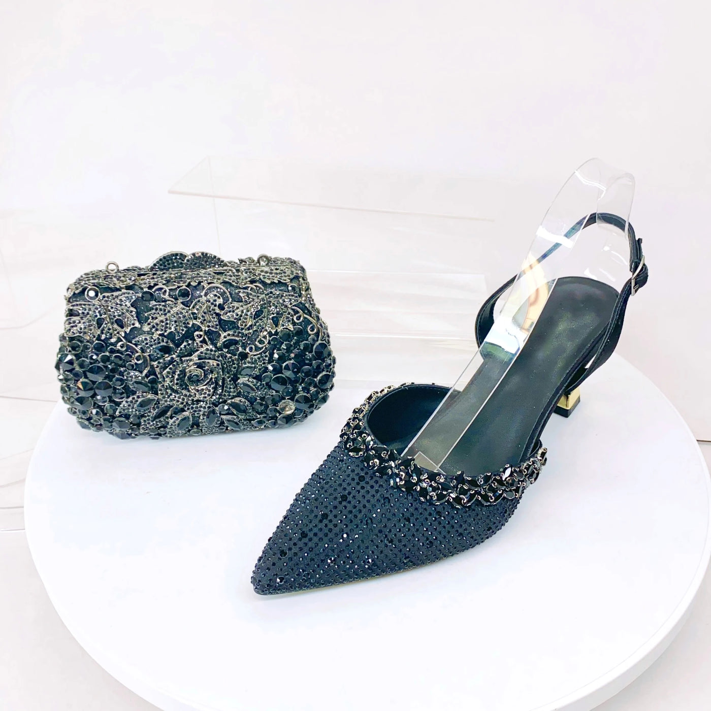 Crystal Sandals and Clutch Bag Set – Rhinestone Party Heels