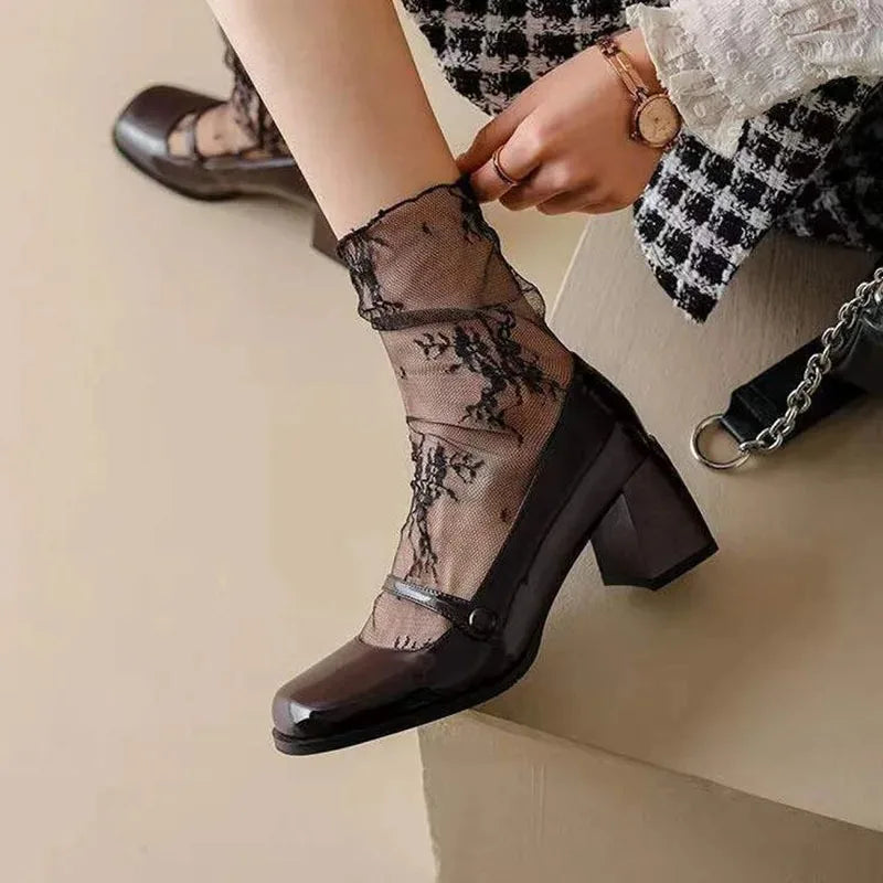 Floral Print Lace Mesh Socks | OWNLUXE