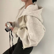 Hooded Zip-Up Long-Sleeve Cropped Jacket | OWNLUXE