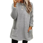 Faux Fur Lined Knit Sweater – Extra-Long Winter Pullover