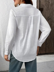 Pleated Long-Sleeve Cotton Blouse | OWNLUXE