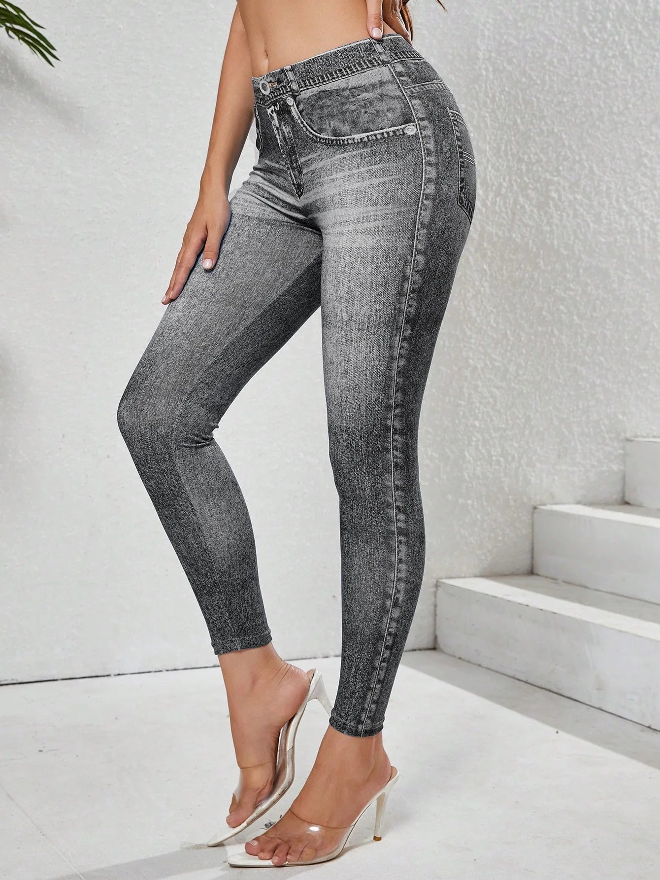 Denim Pocket Tummy-Control Yoga Leggings | OWNLUXE