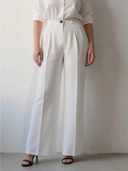 Women's High Waist Work Trousers - Casual Loose Fit Pants with Pockets