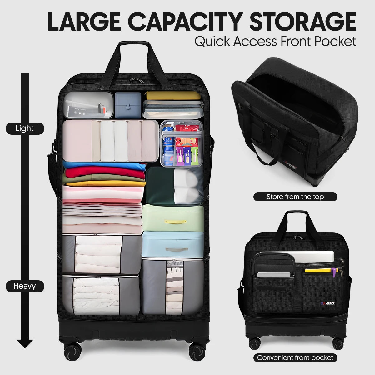 Foldable Rolling Travel Bag – Expandable Large Luggage