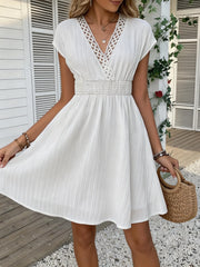 Lace V-Neck Striped Dress | OWNLUXE