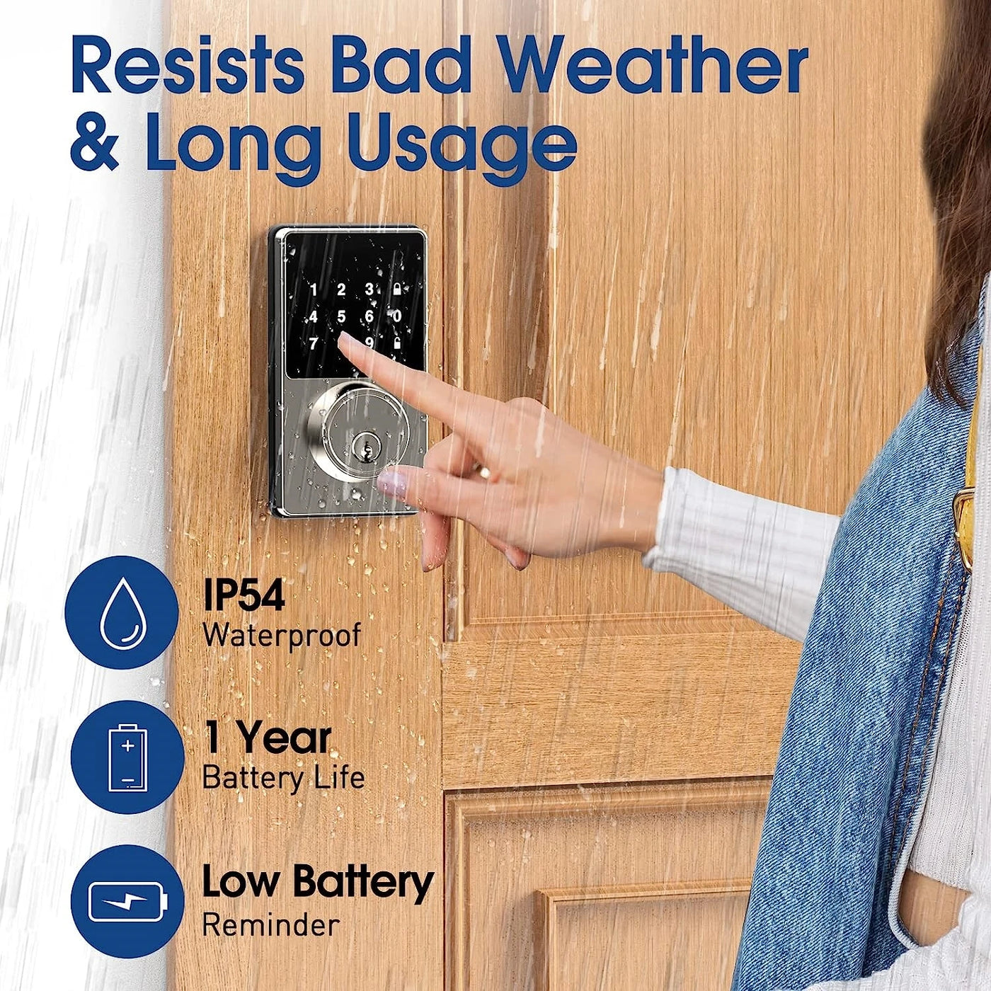 Smart Keypad Door Lock – PIN Code, Key Backup, IP66