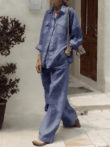 🌈 Women's Wide-Leg Set with Turn-Down Collar – Versatile Style for All Seasons 🌈 Ensemble femme à jambes larges avec col rabattu – Style polyvalent pour toutes les saisons