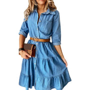 Elegant V-Neck Knee-Length A-Line Dress with Sash
