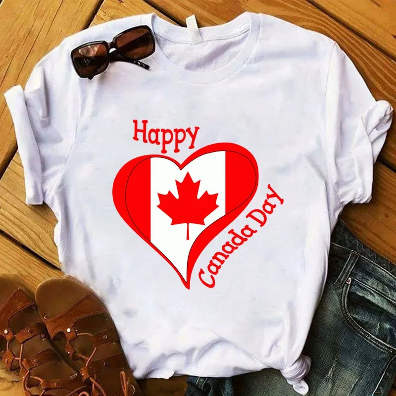 Canada Letter Print Shirt for Women – Casual Tee | T-Shirt Lettre “Canada” pour Femme – Style Décontracté